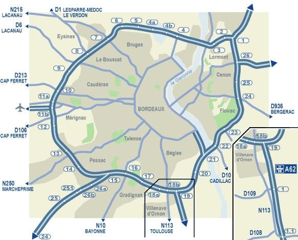 Bordeaux cestnú mapu