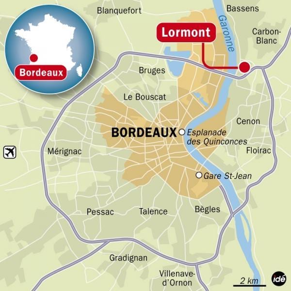 mapa predmestí Bordeaux