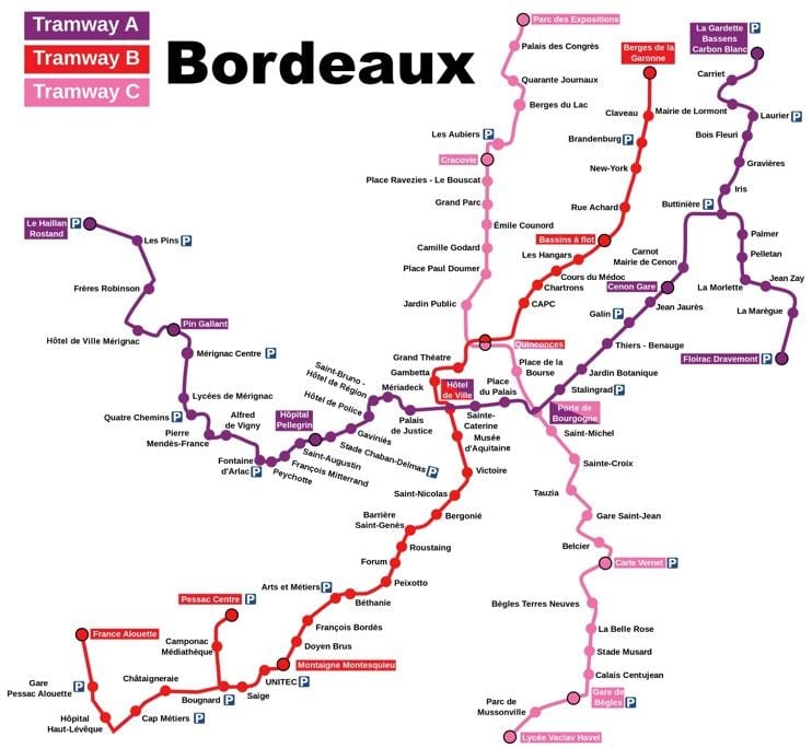 mapu Bordeaux stanice