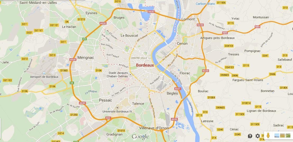 mapu oblasti Bordeaux francúzsko