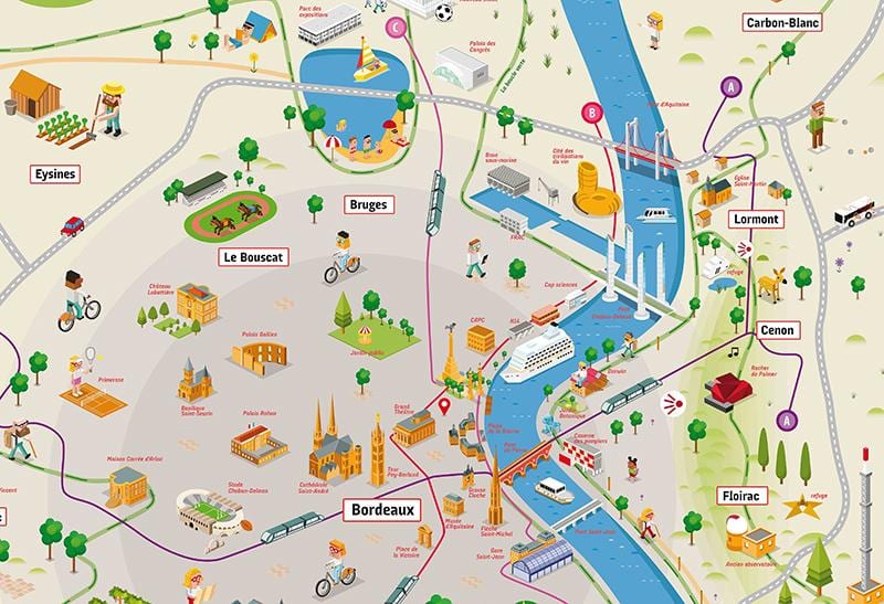 Bordeaux a okolie mapa
