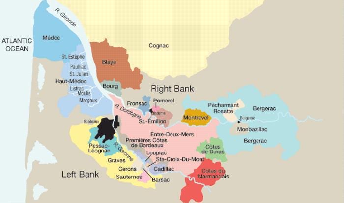 ľavom brehu Bordeaux mapu