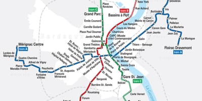Bordeaux električky systém mapu