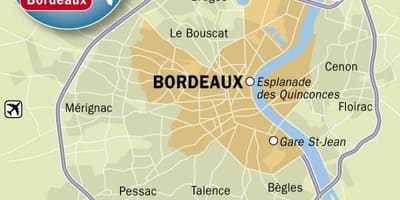 Mapa predmestí Bordeaux
