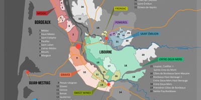Bordeaux vína krajiny mapu