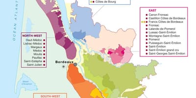 Mapu Bordeaux vína krajiny